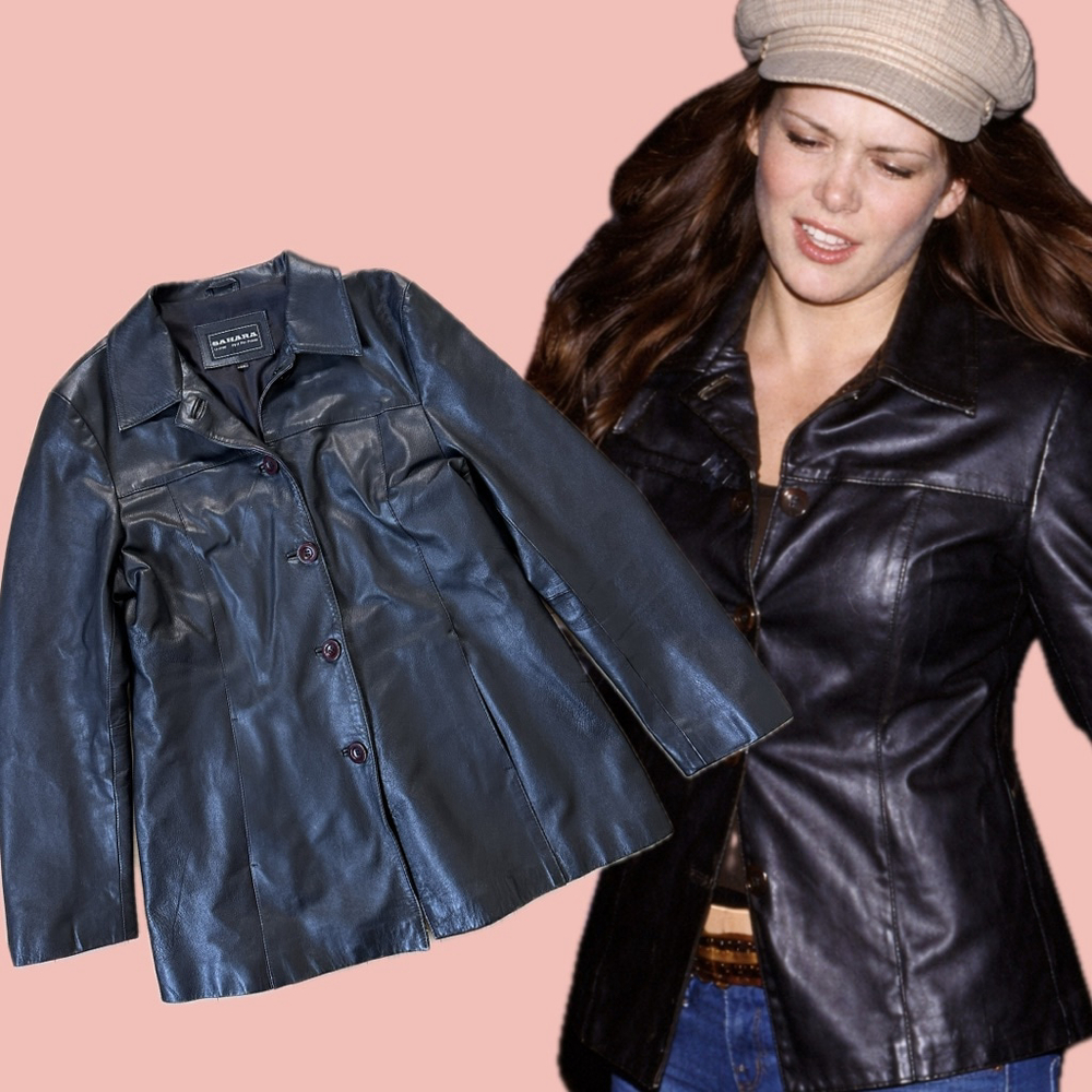 Vintage Sahara Genuine Leather Jacket Black Button Front Size L